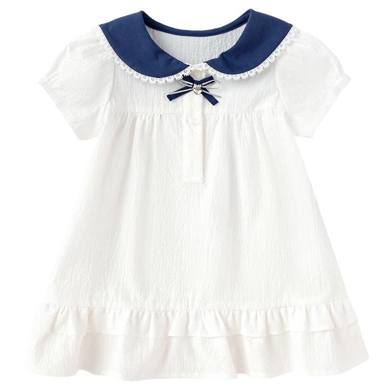 Balabala Baby Dress Children's Dress 2026 New Summer Girls Baby Artistic College Style Cute Doll Collar