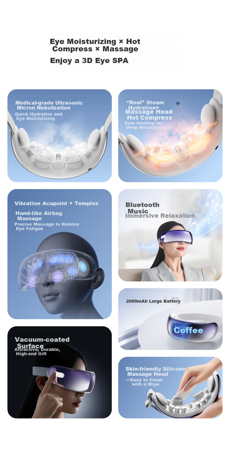 JD Original Eye Massager E7Zone, Quiet Airbag Eye Care Exercise, Visible Heat Therapy Eye Mask, Eye Massage Device for Children, Birthday Gift for Men And Women, Present for Mom on Mother's Day 2