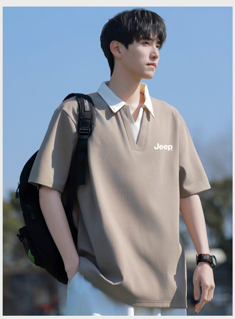 JEEP Men's Summer New Ice Silk Casual Fake Two-Piece Short Sleeve Polo Shirt 13