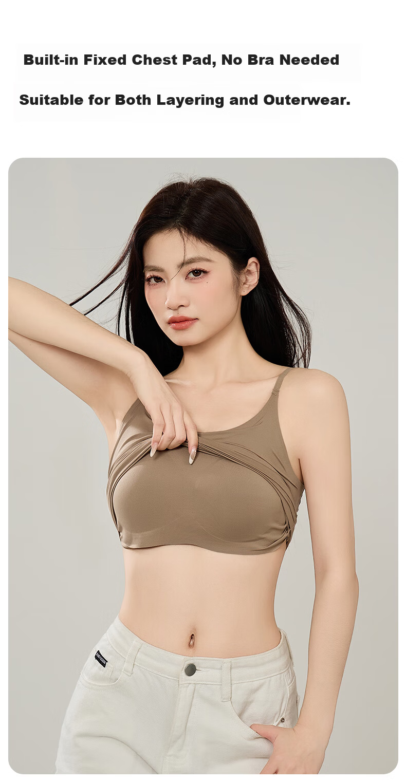 Women's Free Style Camisole Vest with Chest Pad, Solid Color Seamless Innerwear, Spring Summer Base Layer, Anti-Expansion Outerwear 8