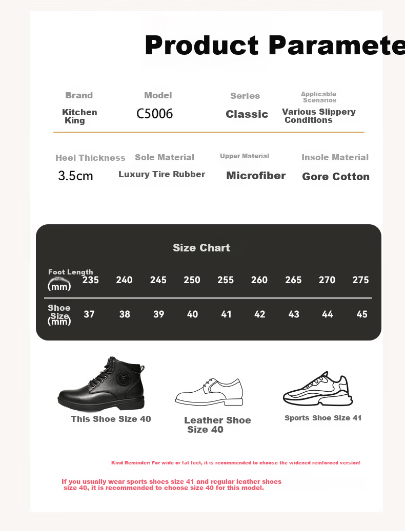 Chuwang Chef Shoes for Men, Non-Slip, Waterproof, Oil-Resistant, Black Mid-Top Kitchen Work Shoes, Stylish Martin Boots C5006, Black, Size 40 13