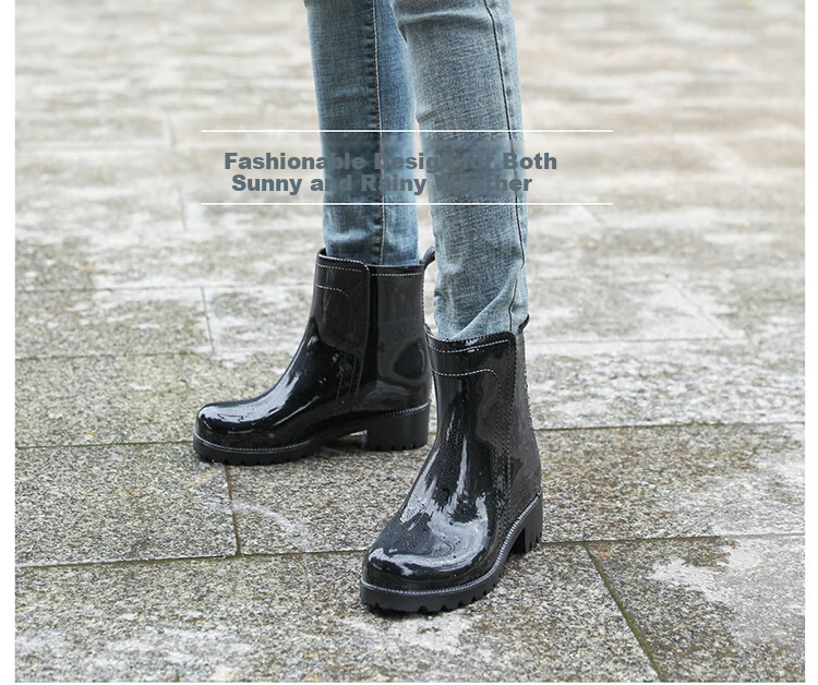 FOOTOPPO Women's Chelsea Rain Boots Fashion Short Waterproof Non-Slip Rubber Shoes Adult Short Water Shoes 14