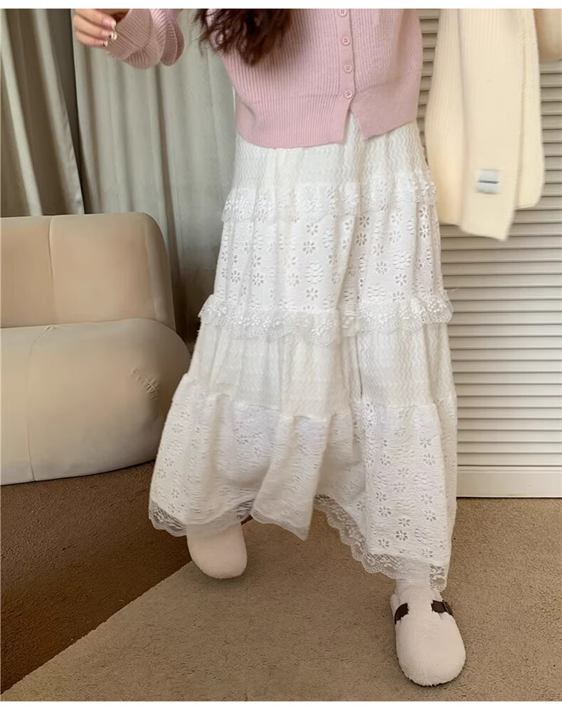 Borui Ballet Style Lace Embroidered Midi Skirt Women Design Spring Summer Cake Skirt Fairy A-Line Puff Skirt 13