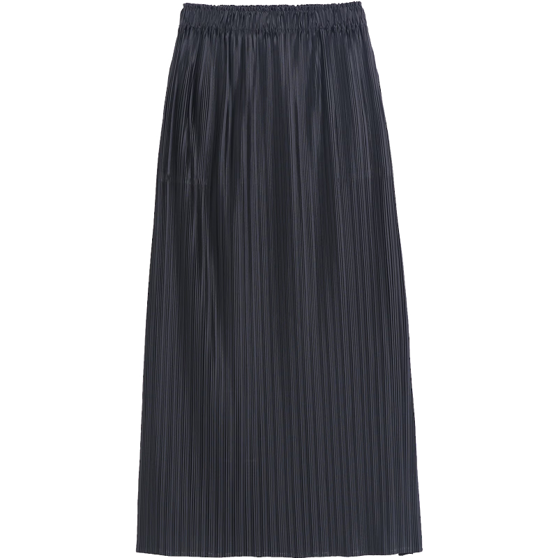 Demana Arc Light Silhouette Spring Autumn Intellectual Style Elastic Waist Pleated Skirt Irregular Print Split Women's Midi Skirt