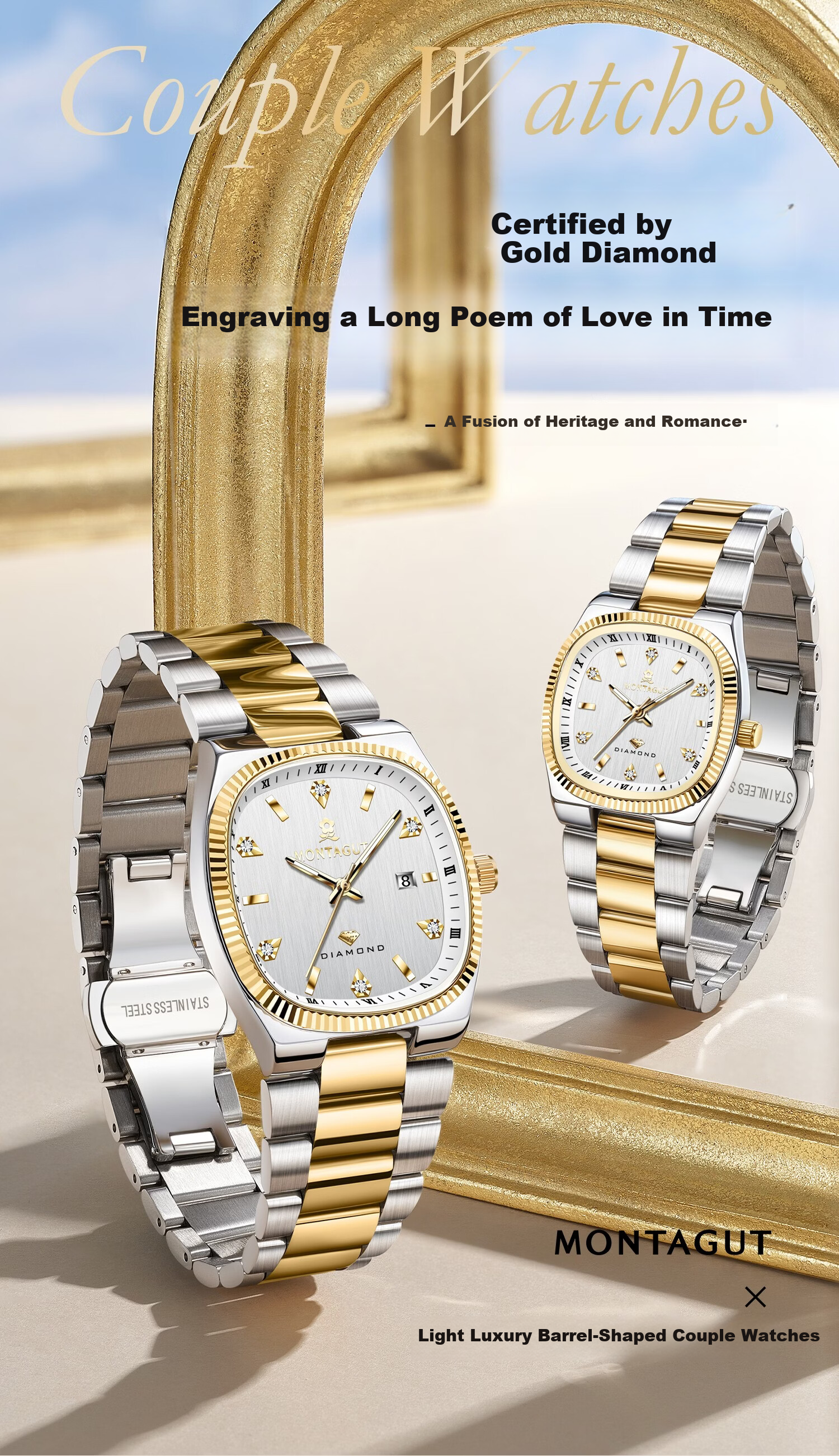 MONTAGUT Luxury Diamond-Studded Fashion Waterproof Couple's Business Watch for Men and Women - Spring Festival Gift 1