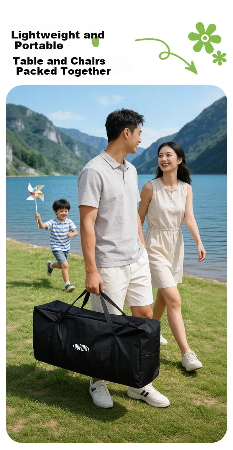 DU PONT Camping Gear Full Set Outdoor Folding Table and Chairs Picnic Balcony Leisure Portable Egg Roll Table Travel Three-Piece Set 3