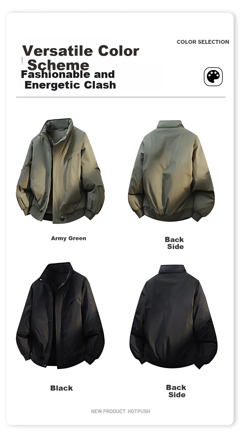 Mark Fairwhale Men's Cotton Jacket Autumn Winter Outdoor Casual Stand Collar Windproof Warm Cotton Coat Black 2XL 3