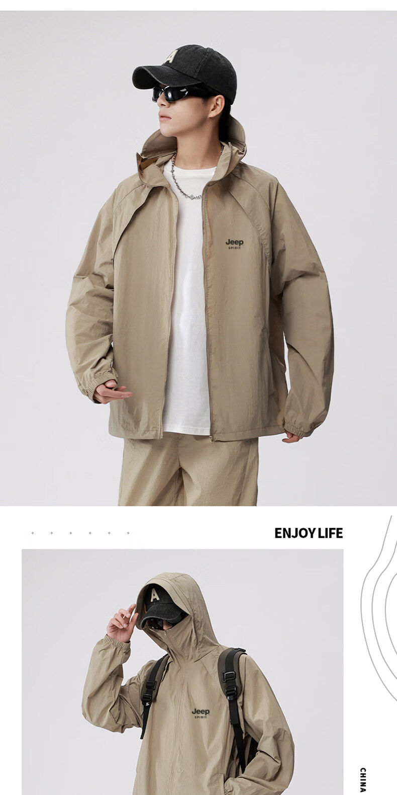 JEEP Outdoor Ice Silk Sun Protection Jacket Unisex Summer UV Protection Fishing Hiking Sunproof Coat Black Gray XS 3