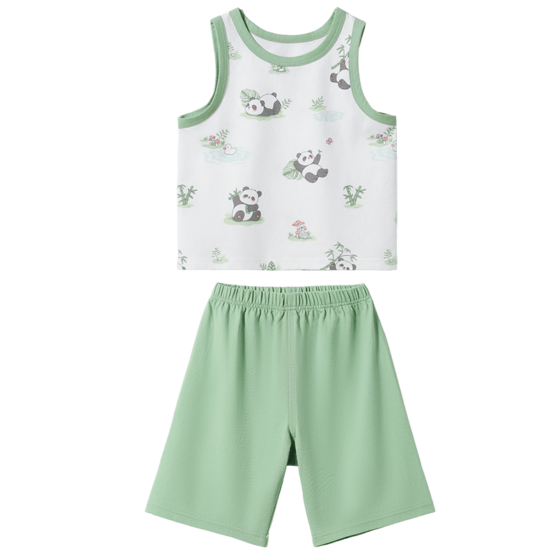 Betis Kids Pajamas Spring Summer Thin Cool Breathable Boys Girls Tank Top Short Sleeve Air Conditioning Homewear Set