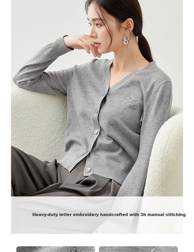 Sentubila Spring Summer Casual V-Neck Cardigan Knitwear Women Simple High-End Top Cardigan Innerwear Light Gray M 5