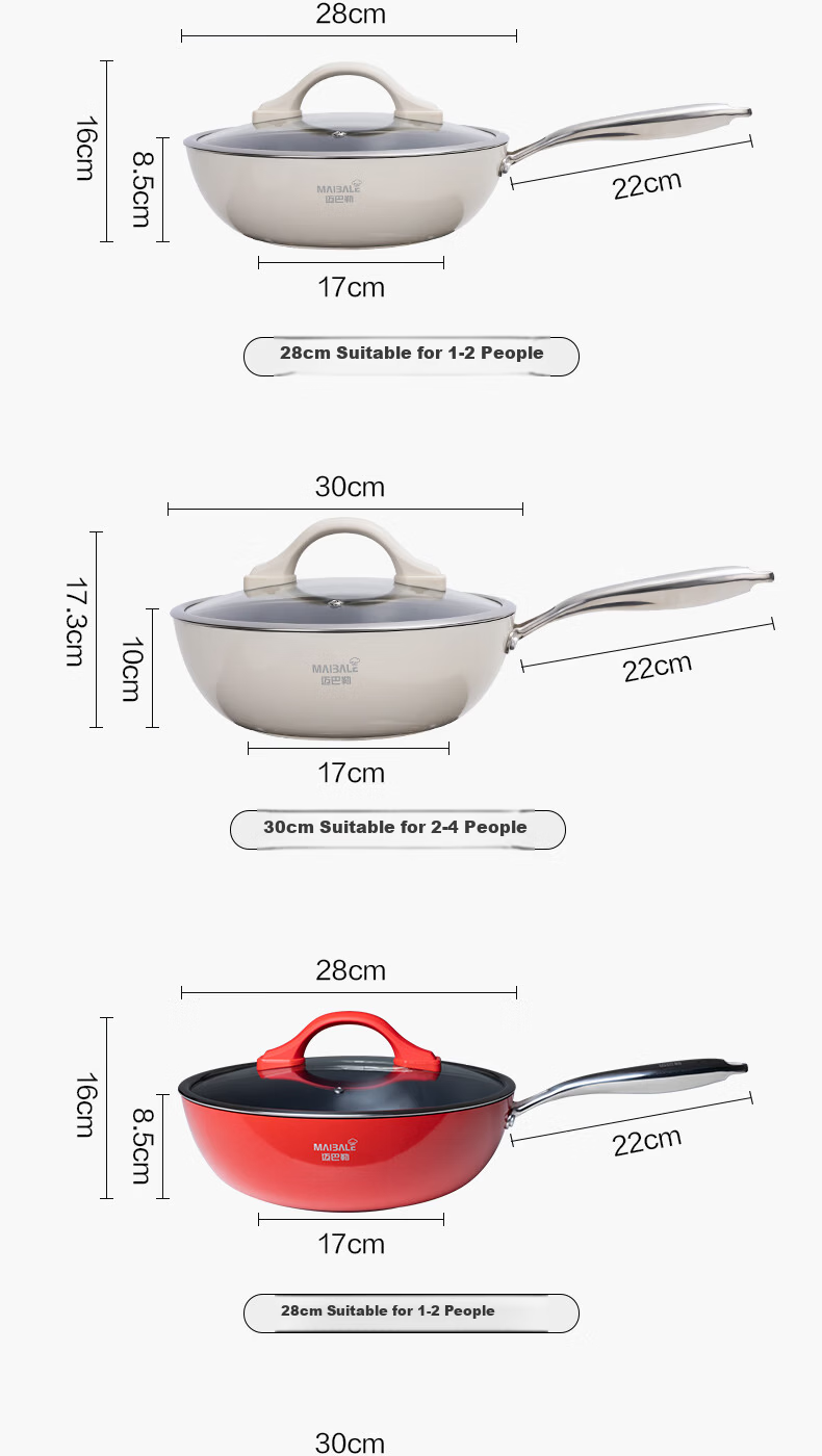 Maybale Titanium Color Non-Stick Ceramic Frying Pan Household Gas Stove Flat Bottom Cherry Red 30cm 15