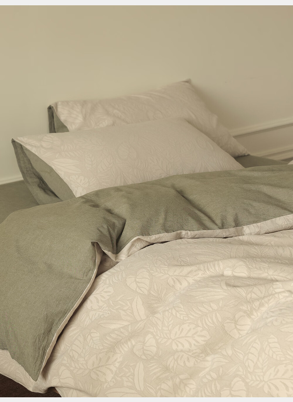 Inward Woven 100% Cotton Washed Yarn-Dyed Jacquard Four-Piece Bedding Set Green Leaf 1.8/2m Bed Sheet Style 9