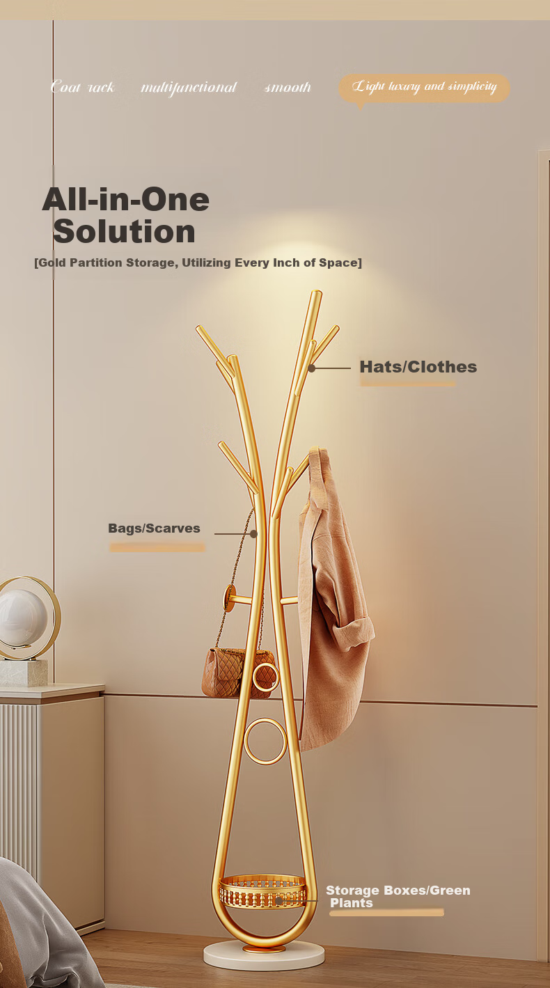 Chibilun Luxury Bedroom Floor Standing Clothes Rack Home Metal Coat Rack Room Storage Creative Multifunctional Clothes and Bag Hanger 3