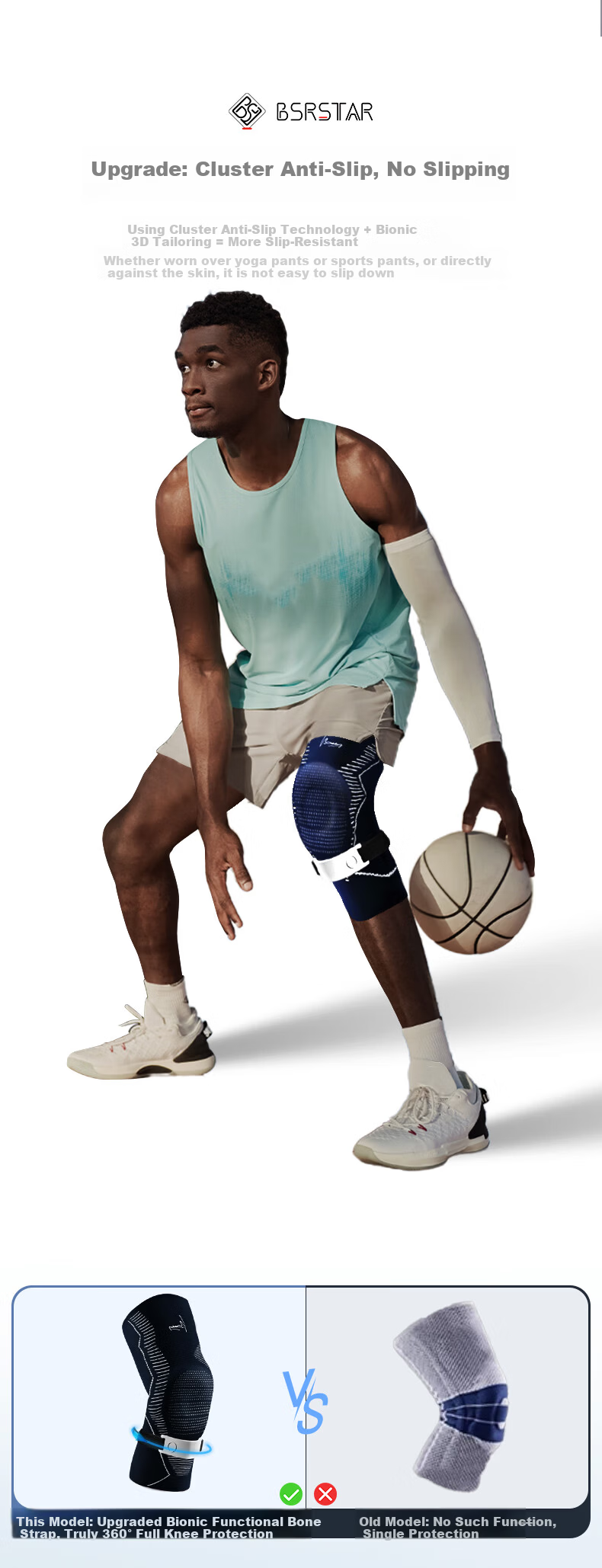 Baisrui 7D Professional Knee Brace Men’s Sports Knee Support Meniscus Basketball Running Injury Joint Ligament Knee Protector 11