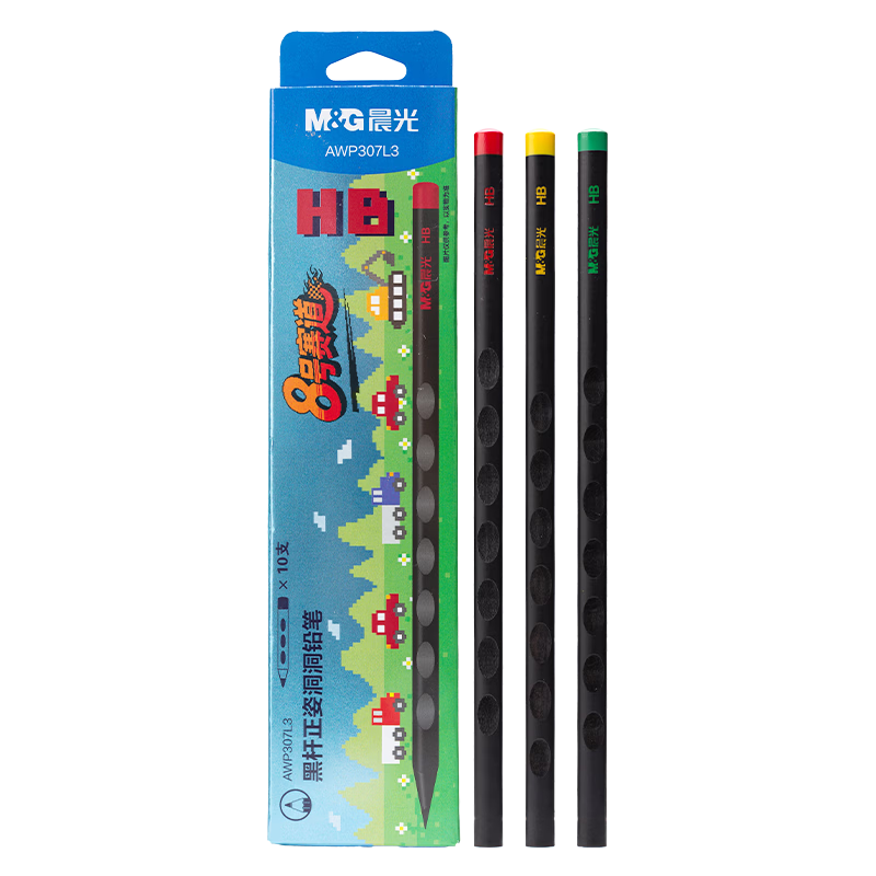 M&G Stationery HB Pencils 10 Pieces, High-End Black Wood Elementary School Students' Specialized Drawing Pencils for Exams, Children's Summer Vacation Handwriting Practice Triangular Wooden Shaft with Top AW Pencil AWP307L3