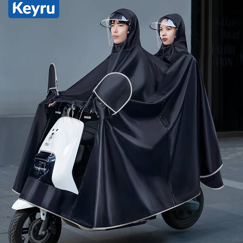KEYRU Electric Bicycle Raincoat, Double-Person Outdoor Poncho, Single-Person One-Piece Cycling Adult Oversized Thickened Long Full-Body Rain Protectio