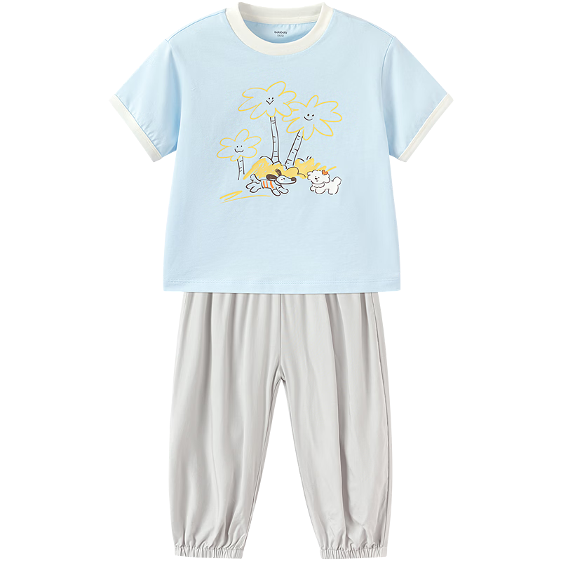 Balabala Kids Short Sleeve Set Girls Boys Baby Two-Piece 2026 New Summer Cotton Feel T-Shirt and Pants Trend