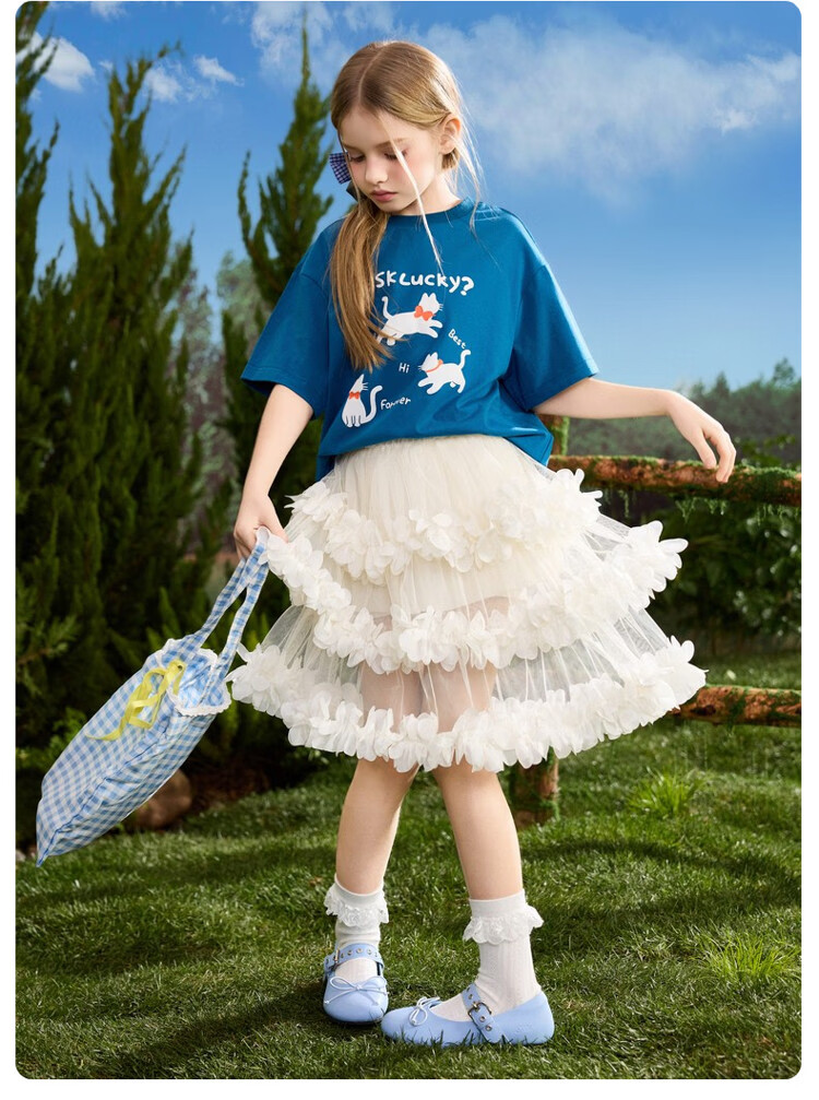ASK JUNIOR Kids Short Sleeve T-Shirt 2026 Summer Boys and Girls Round Neck Breathable Top Blue 140 18