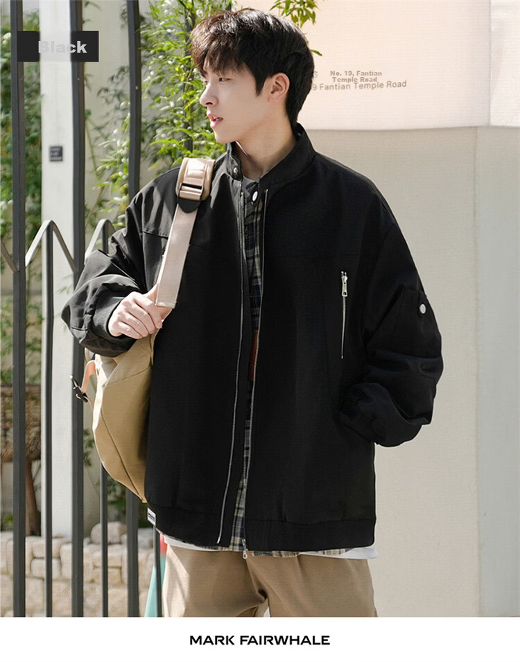 MARK FAIRWHALE Men's Jacket Spring and Autumn Flight Bomber Casual Baseball Coat Beige XL 11