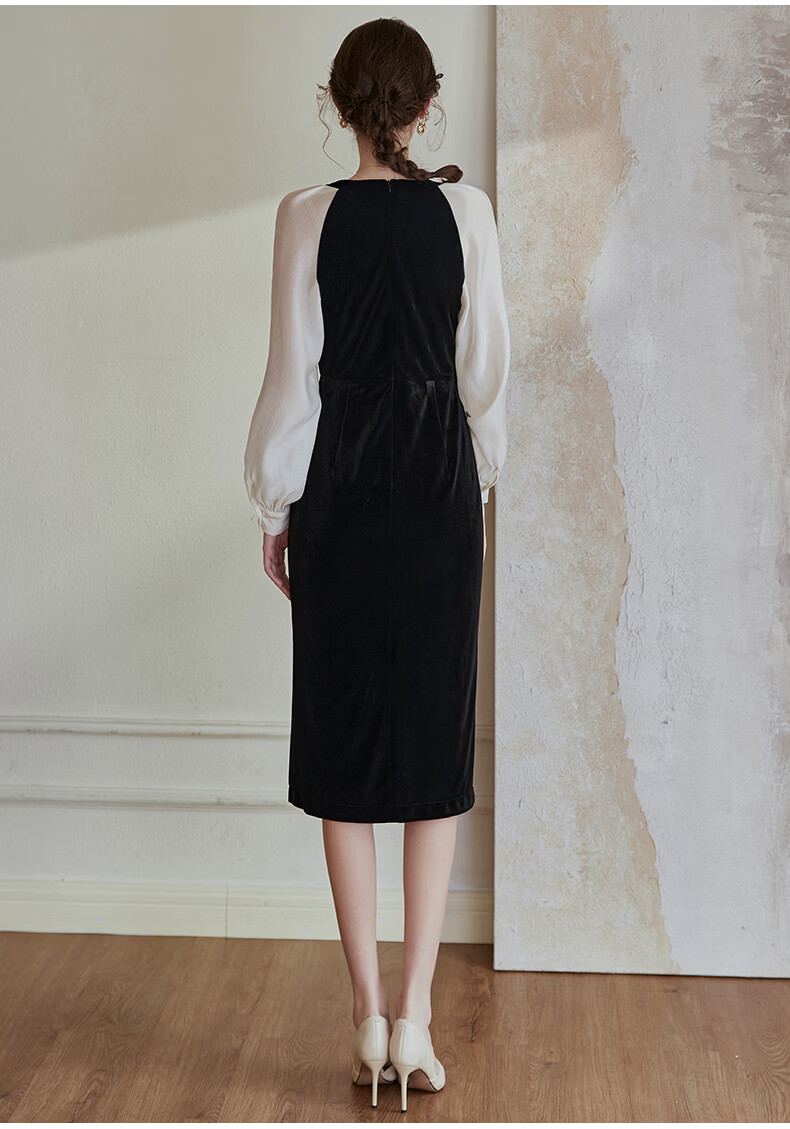 ROEYSHOUSE French Style Women's Spring Vintage Patchwork Velvet Slim Dress 07942 Colorblock M 11