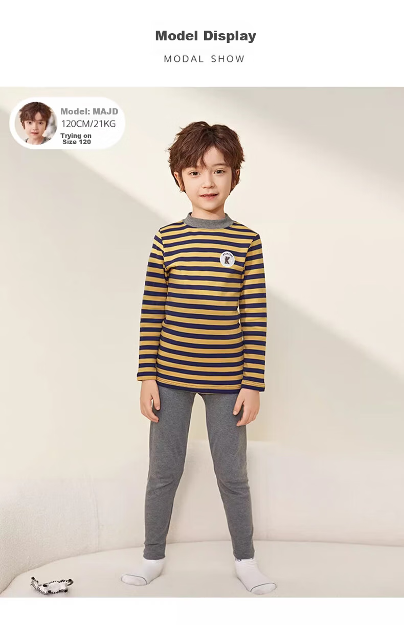 YING BO LUN Autumn Winter Children's Thermal Underwear Set Pure Cotton School Uniform Artifact 85265 Blue Stripe Size 110 12