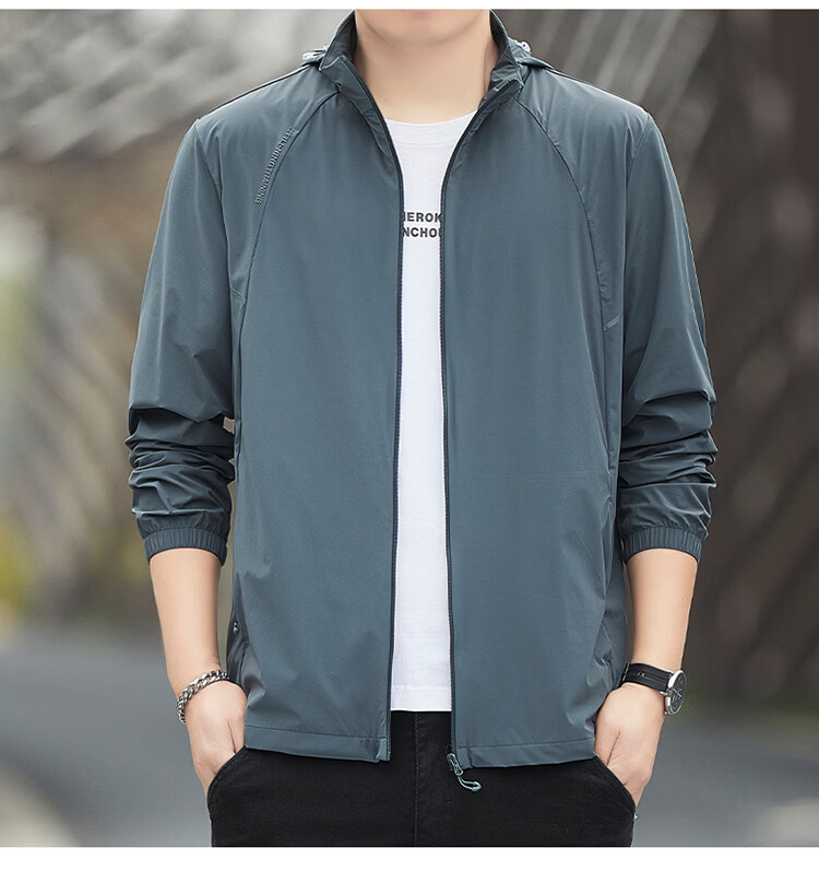 ROMON Men's Summer Thin Ice Silk Quick-Dry Breathable Outdoor Sun Protection Jacket 2601 Dark Blue 2X 22