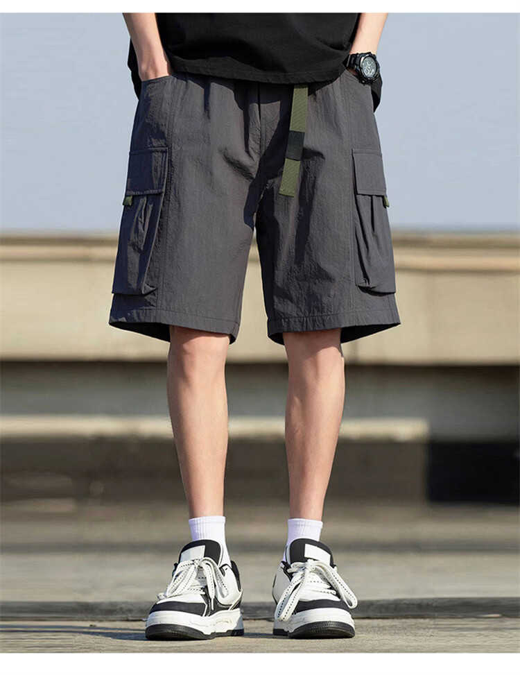 JEEP SPIRIT Men's American Style Ice Silk Shorts Summer Thin Workwear Five-Point Loose Casual Pants Black XL 15