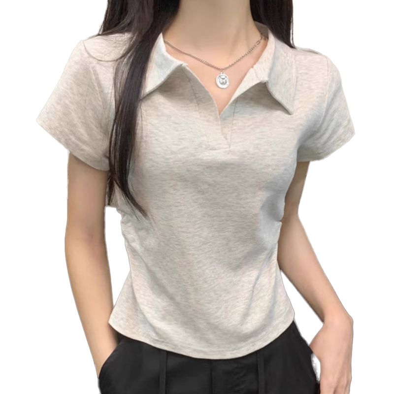 Langsha Women's Short Sleeve V-Neck T-Shirt Summer Fashion Versatile High-End White Slim Fit Crop Top Base Shirt