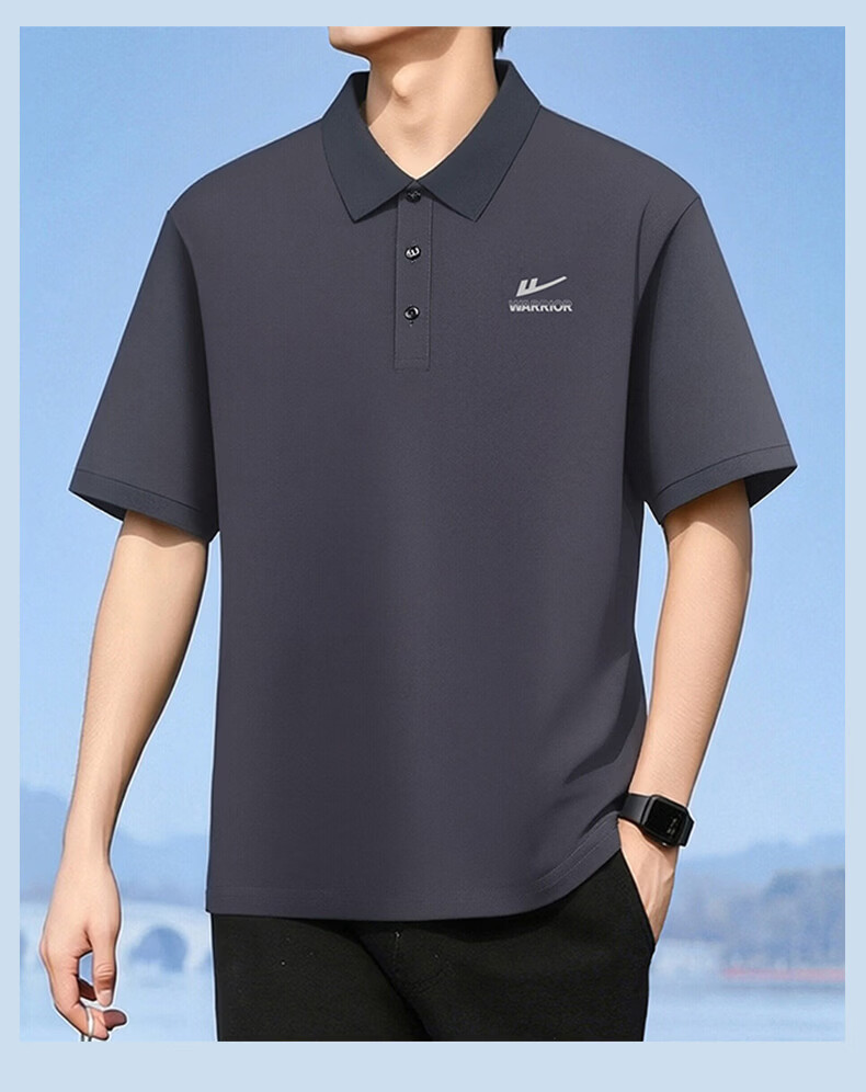 Warrior Men's Polo Shirt Summer Ice Cooling Casual Versatile Short Sleeve T-Shirt Breathable Quick-Dry Loose Fit Dark Gray M 9