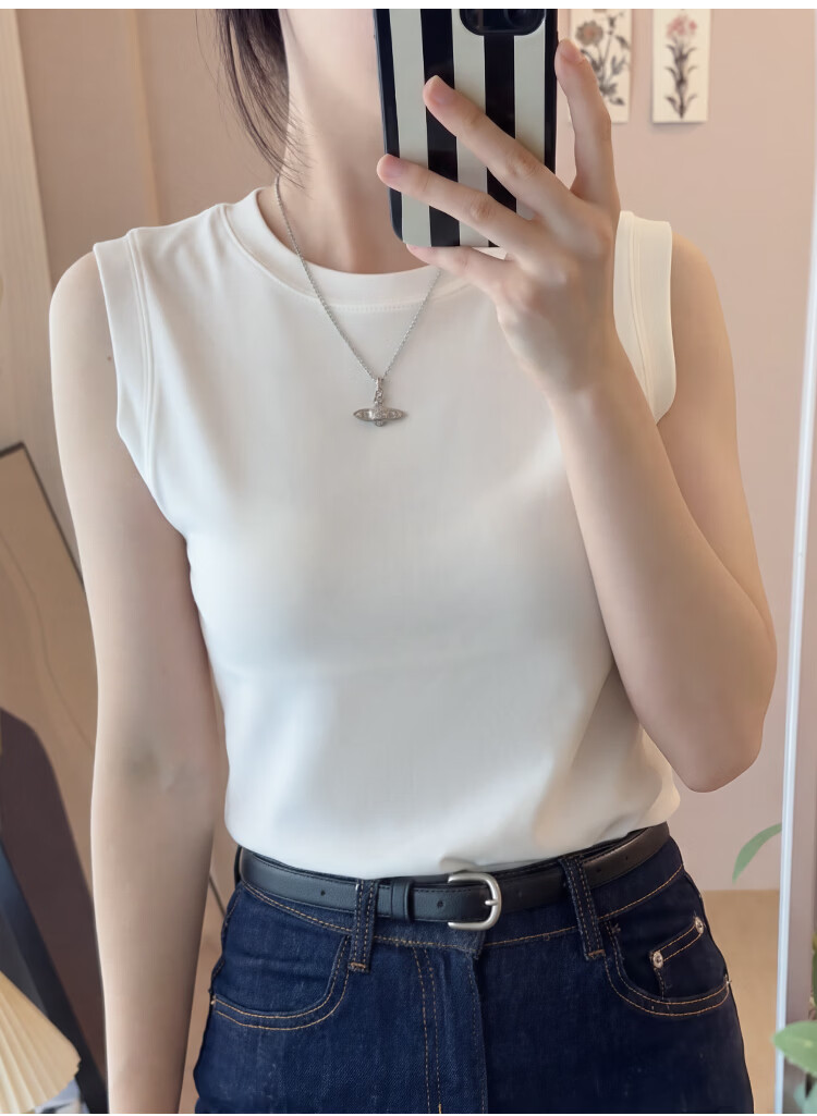 Audifine Women's Spring Summer Modal Sleeveless Camisole Breathable T-Shirt Vest White XL 2