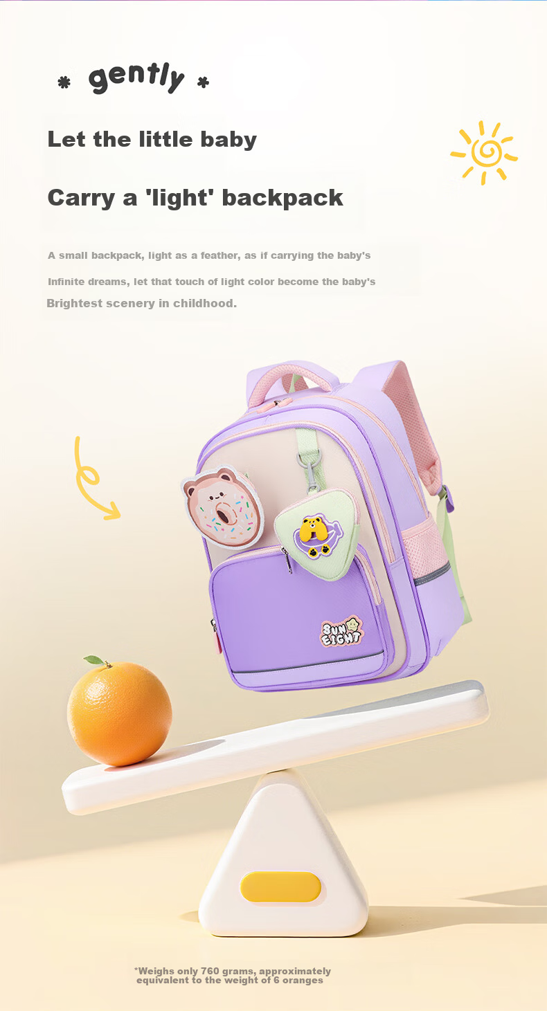 Sunshine 8 O'clock Primary School Backpack Children's School Bag Boys Girls Ergonomic Lightweight Grade 1-3-5 Stylish Double Shoulder Bag 10