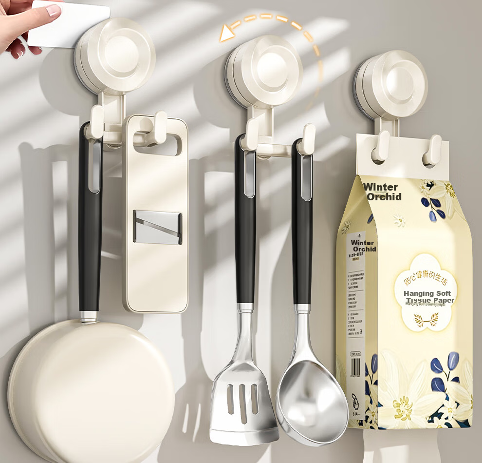 Jiabaili Suction Cup Kitchen Hook No Drilling Strong Load-Bearing Seamless Vacuum Double Hook for Door Bathroom Adhesive Hook Rack 16