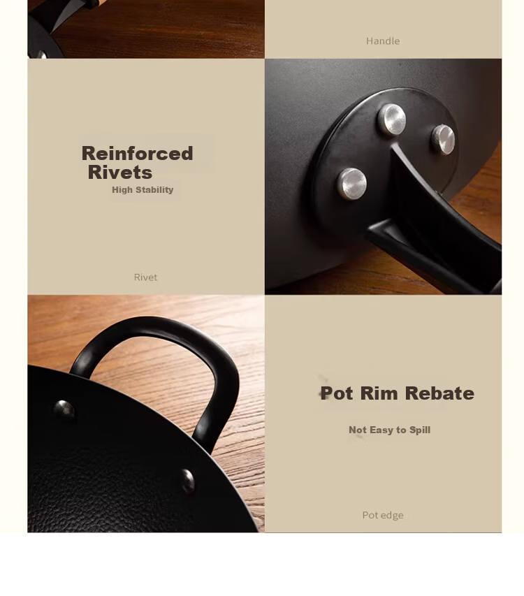 Zhang Zhuangyuan Uncoated Double-Handle Cast Iron Round Bottom Wok, Traditional Raw Iron Non-Stick Stir Fry Pan for Home Use, Gas Stove Compatible, 38CM 9