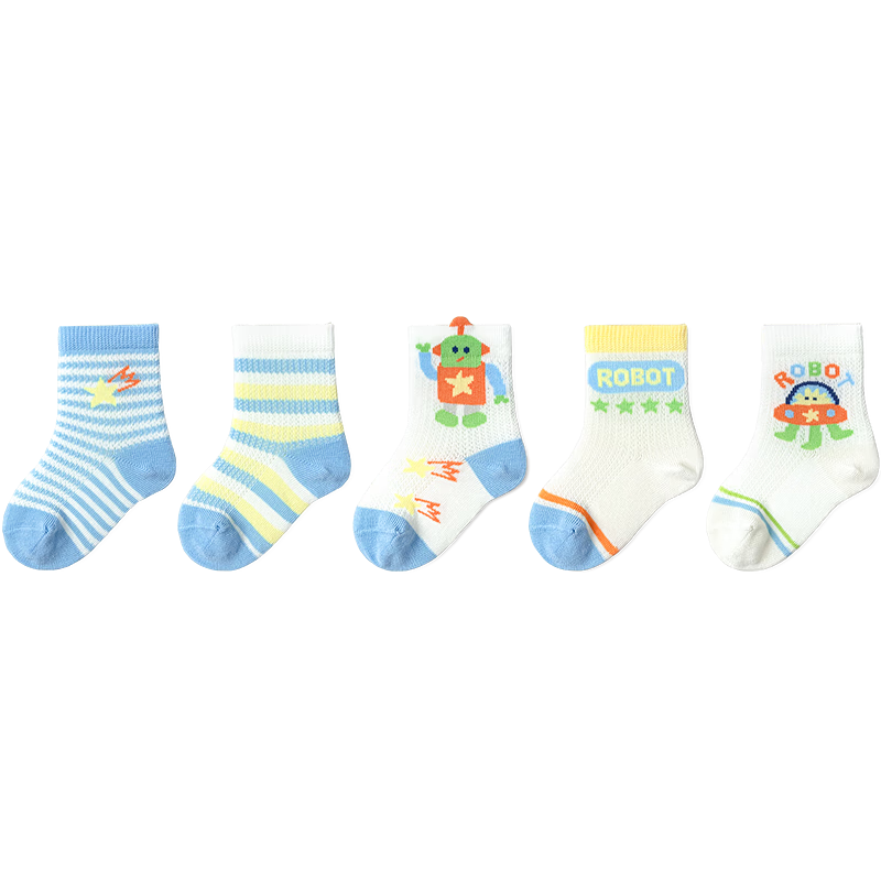 Balabala Baby Socks Summer Mesh Breathable Children's Short Socks Cute Boys and Girls Five Pairs Set