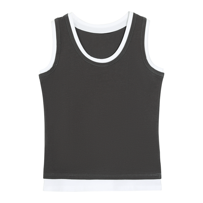 Hodo Women's Soft Stretch Cotton-Spandex Colorblock Fake Two-Piece Slim Fit Slimming Simple Sports Commuting Versatile Wide Strap Vest