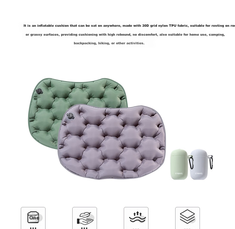 Etravel Outdoor Inflatable Seat Cushion Portable Foldable Air Pad Travel Camping Hiking Concert Moisture-Proof Gray 3