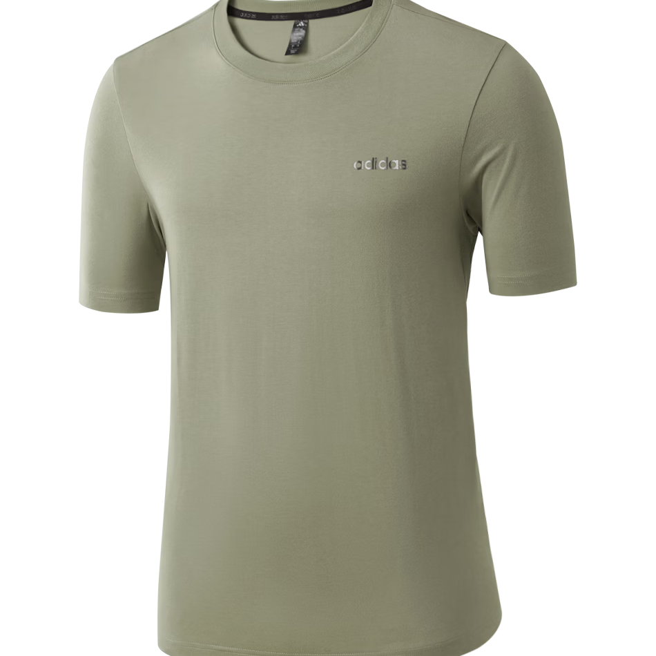 Adidas Short-Sleeve T-Shirt for Men, Summer Cotton Sports Breathable Lightweight Loose Half-Sleeve Menswear, Khaki, Size M