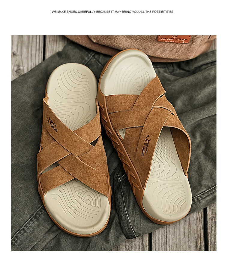 Bull Family Men's Summer New Outdoor Slippers Casual Breathable Beach Sandals Retro Versatile Roman Slippers 23