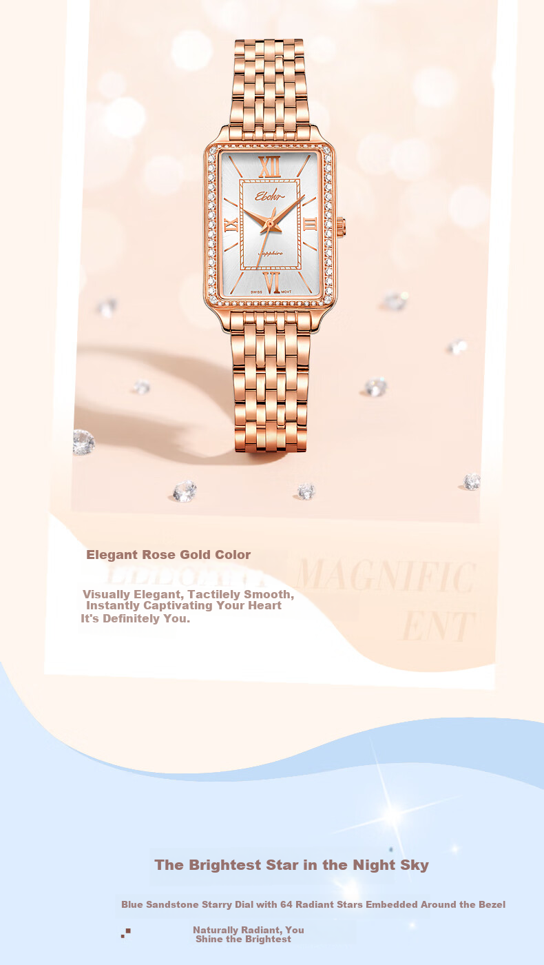 EBOHR Women's Vintage Steel Band Quartz Small Square Watch Ladies Genuine Brand Birthday Christmas Valentine's Day Gift for Girls 6