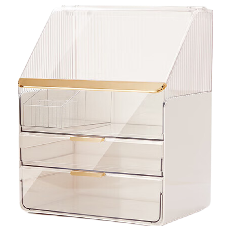 EACHY Cosmetic Storage Box, Desktop Drawer-Style Dressing Table Organizer, Skincare And Lipstick Transparent Storage Box, White