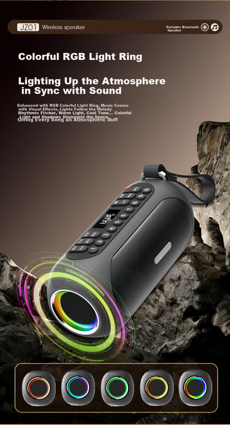 Jinzheng JZ03 Bluetooth Speaker IPX5 Waterproof Outdoor High Volume Deep Bass Cool Lighting Home Desktop Portable Long Battery Life Wireless Speaker Elegant Blue 7