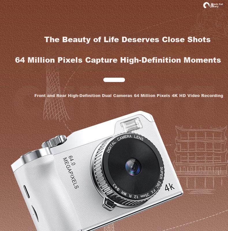 Black Cat Diary DK14 Digital Camera Y01 Instant Camera CCD Handheld Portable Photography Recorder HD Beauty Selfie Anti-Shake Vlog Student Kids Pink 1