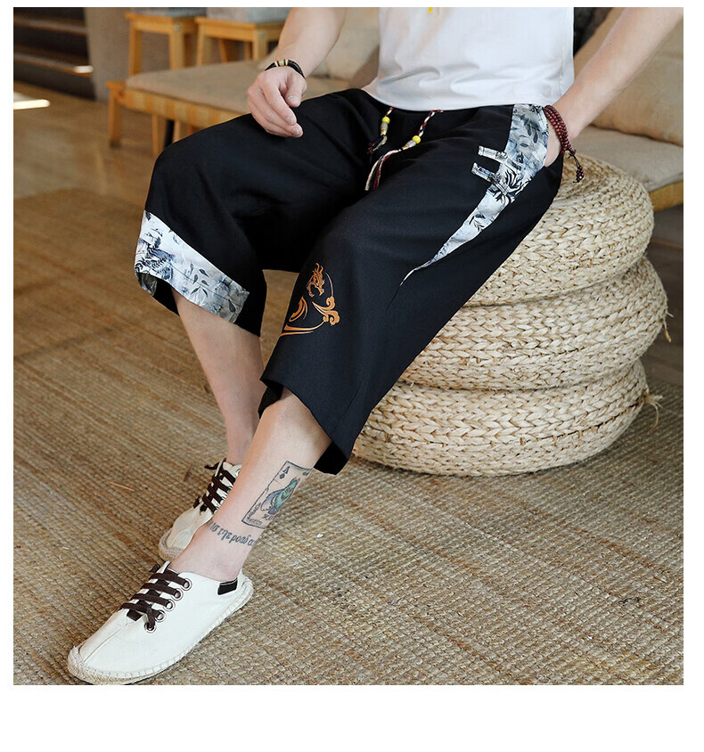 Songxier Chinese Style Men's Summer Thin Seven-Point Shorts New Chinese Style Ice Silk Cool National Trend Loose Casual Harem Pants 12