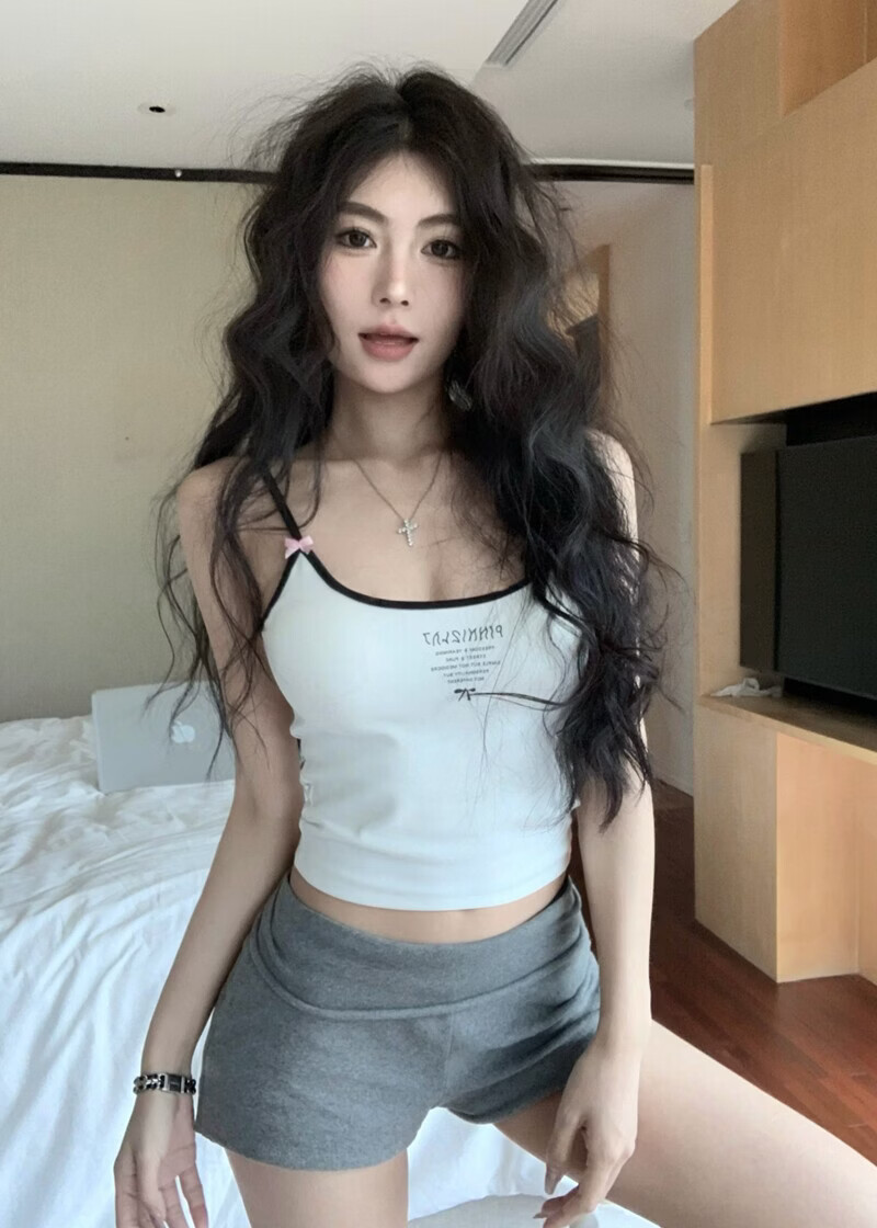 Modal Padded Bra Pure Sexy Girl Style Camisole Women Summer Sexy Letter Colorblock Print Slim Fit Outerwear Base Shirt 10