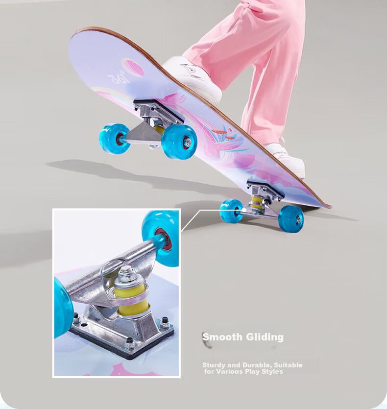 361° Kids Double Kick Skateboard Beginner Boys Girls Youth 6-12 Years Professional Street Skateboard Blue Action Wheels 3