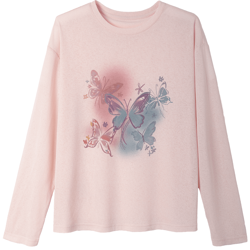 Demana Butterfly Gradient Summer Lazy Hazy Matte Texture Printed Loose Slimming Conceal T-Shirt for Women Premium Feel