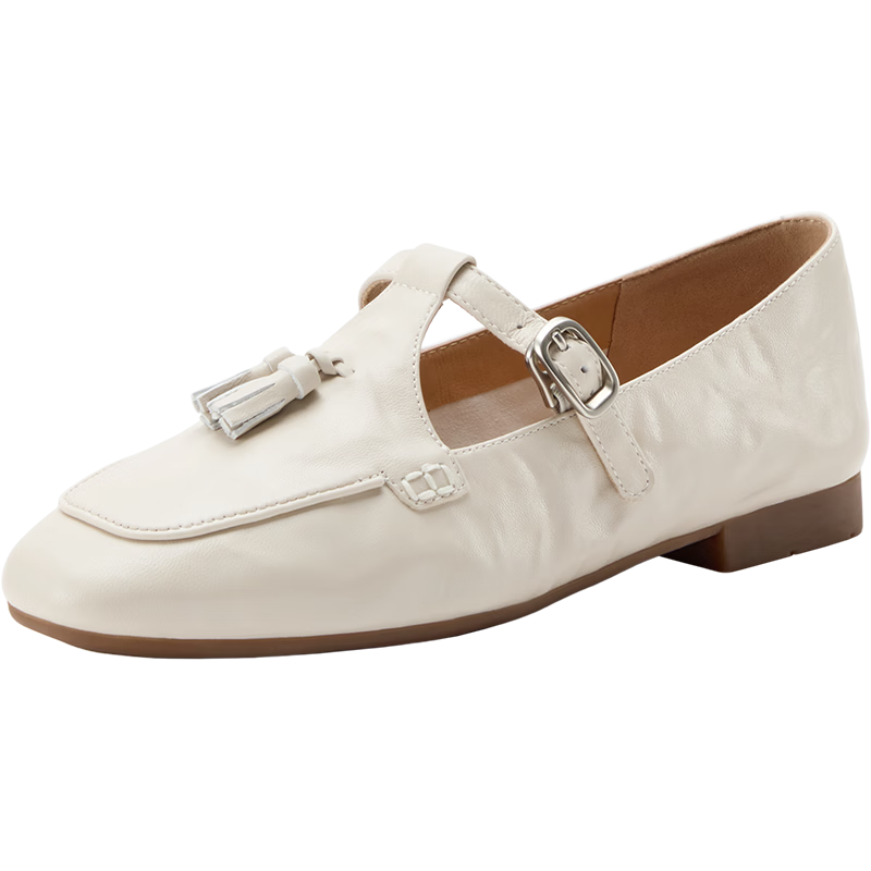 Bata Tassel Mary Jane Loafers Women 2025 Autumn British Lambskin Slip-On AVL11CA5 Off-White Size 37