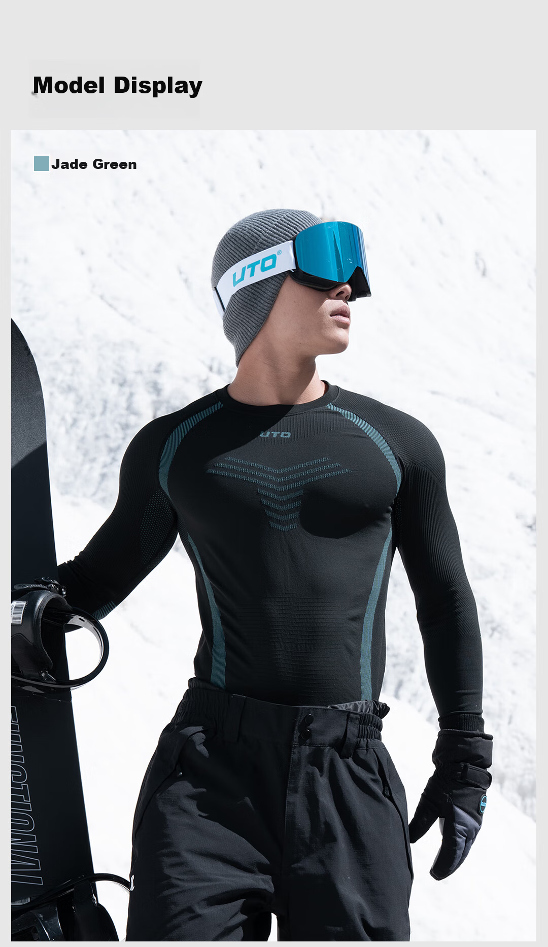 UTO Compression Quick-Dry Set Men's Outdoor Sports Skiing Running Thermal Underwear Jade Green 3XL 20