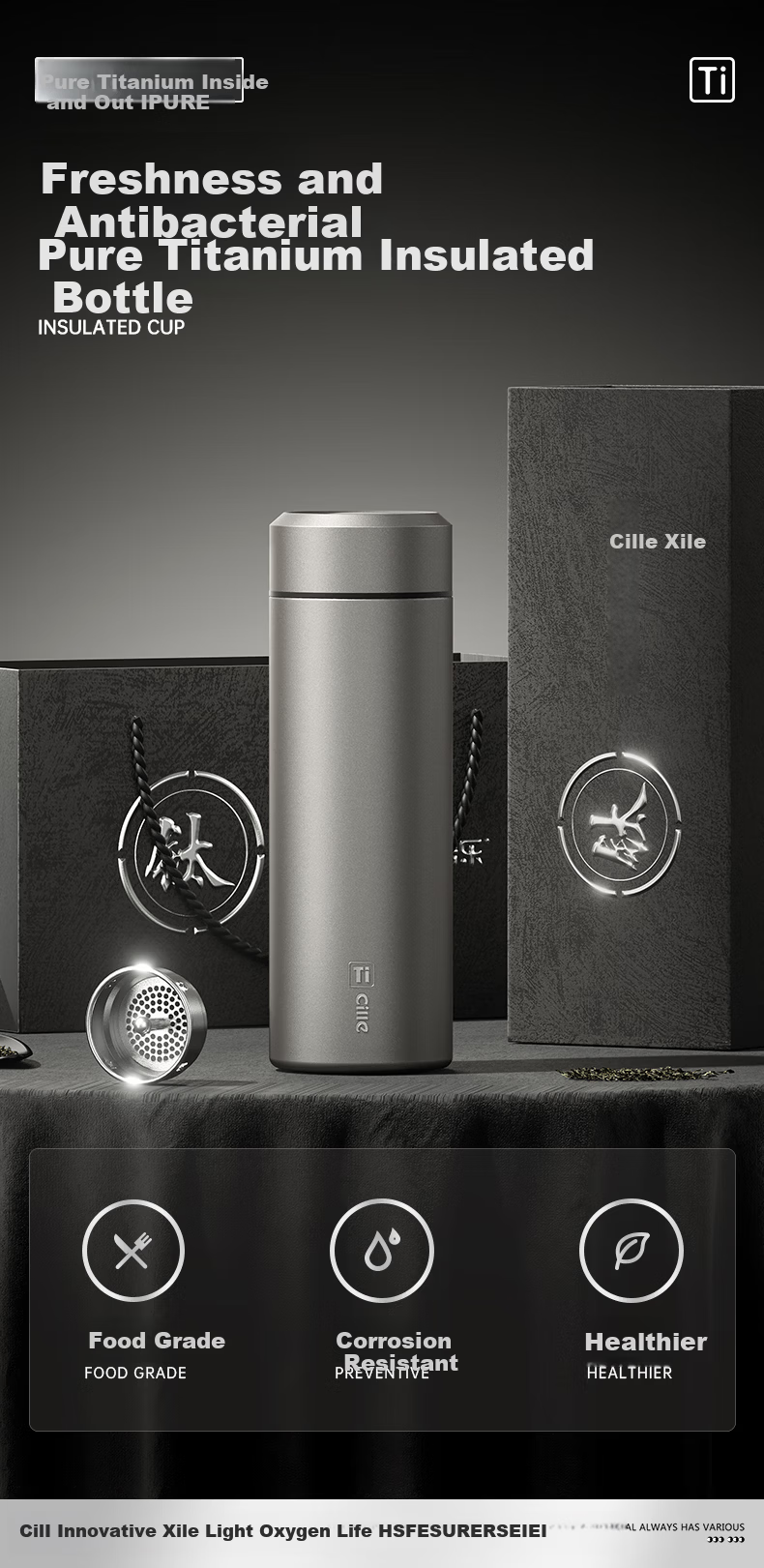 Xile Pure Titanium Insulated Tea Water Bottle with Tea Separation, Titanium Cup for Men, High-End Business Gift for Elders, Steeping Tea Cup 4
