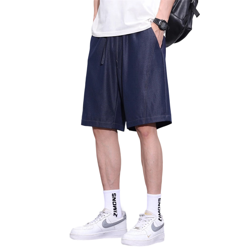 JEEP SPIRIT Men's Summer Thin Ice Silk Denim Shorts Straight Five-Point Pants American Original Color Blue 2XL